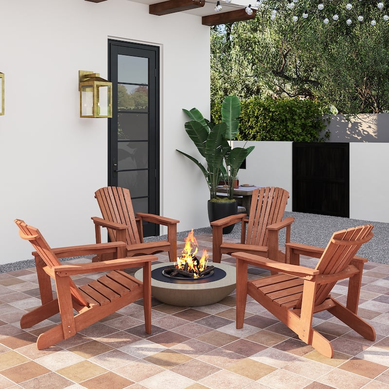 Gymax 4PCS Solid Wood Garden Chair w/ High Backrest Wide Armrests &