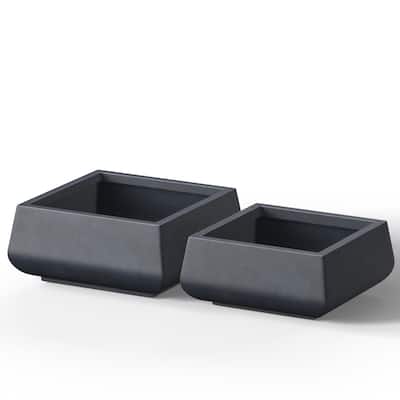 Tall Concrete Square Plant boxes / Large Indoor and Outdoor flower Planters - 2 Piece Set (10, 7.5 Inch High)