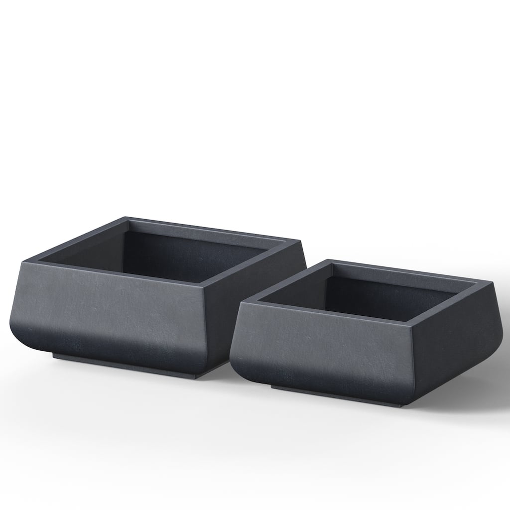 Tall Concrete Square Plant boxes / Large Indoor and Outdoor flower Planters - 2 Piece Set (10, 7.5 Inch High)