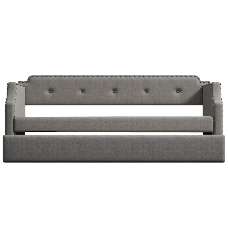 Upholstered Daybed with Trundle, Wood Slat Support,Upholstered Frame Sofa Bed , Twin,Blue