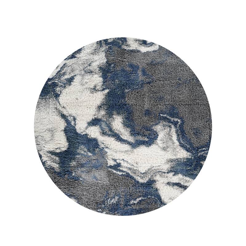 Noori Rug Lux Blake Abstract Modern 2-inch Thick Shag Rug - 5'0" x 5'0" - Blue/Grey