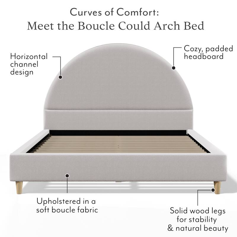 Mila Boucle Arch Shape Platform Queen Size Bed, Round Headboard - Cream - Queen