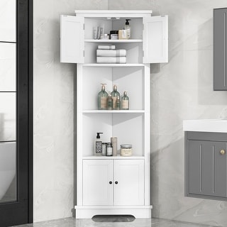 Corner Cabinet Bathroom Storage Cabinet with Doors and Adjustable Shelf ...