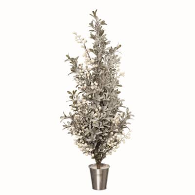 Transpac Artificial Green Christmas Snow Leaves and White Berry Tree
