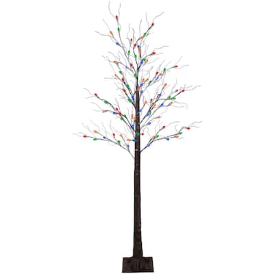 6' Brown LED Lighted Frosted Christmas Twig Tree - Multi-Color lights