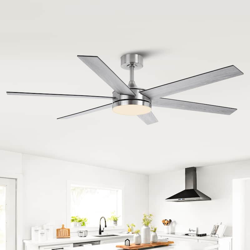 Vaczon 60-in Modern Brushed Nickel Wood Large Remote Indoor Smart Ceiling Fan with Light and APP