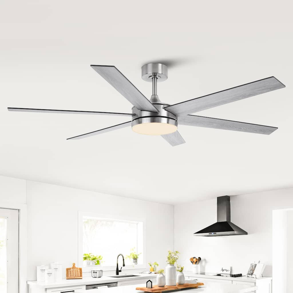Vaczon 60-in Modern Brushed Nickel Wood Large Remote Indoor Smart Ceiling Fan with Light and APP
