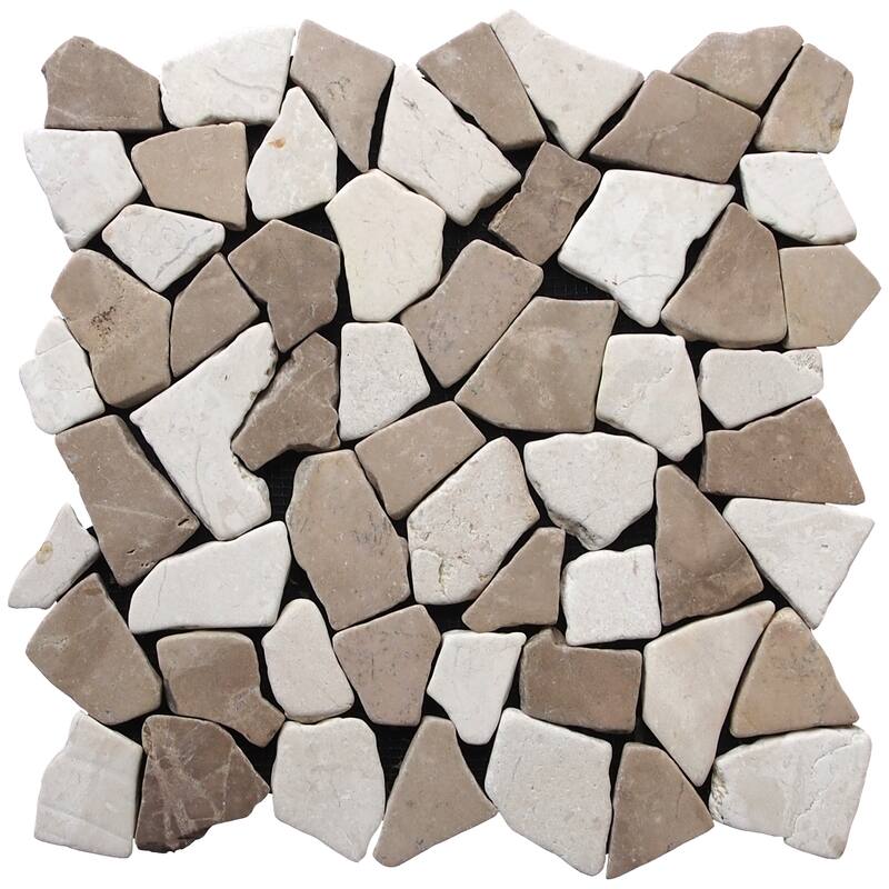Fit Mosaic 11 in. x 11 in. Marble Mesh-Mounted Mosaic Wall and Floor Tile - Tan & Off-White - 11 in. x 11 in.