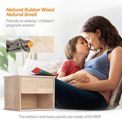 Unfinished Natural Solid Wood Floating Nightstand Set of 2