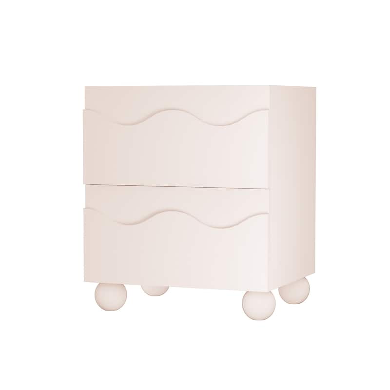 Wave Front 2 Drawers Nightstand Accent End Table Bedside Table