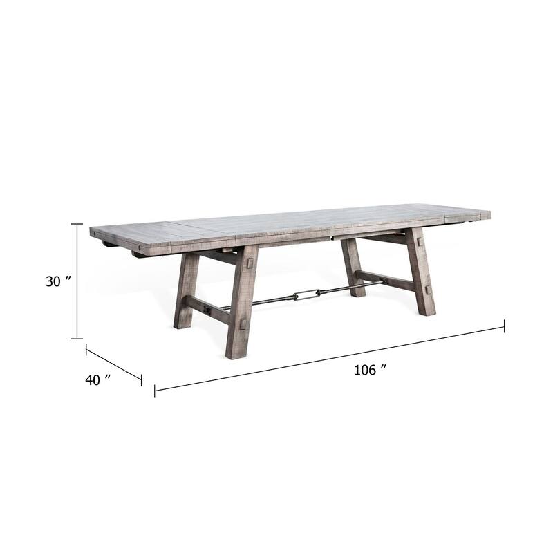 Zeka Dining Table, Turnbuckle Design Gray Wood, 76-106 Inch Extendable Top - Gray, Black