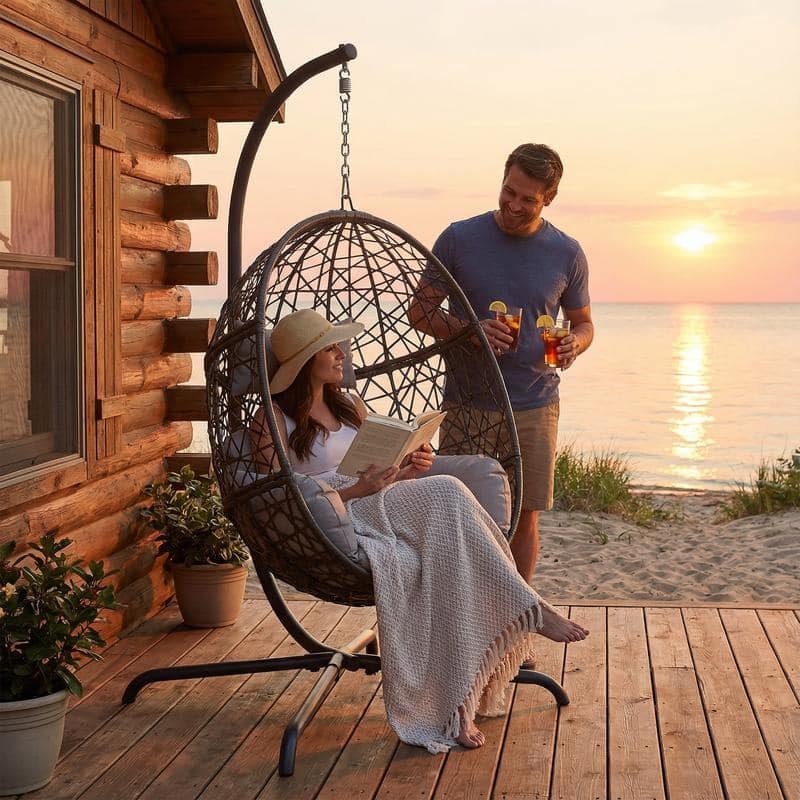 Oversized Egg Chair with Stand, 450 lbs Heavy-Duty Outdoor/Indoor Wicker Hanging Basket Chair