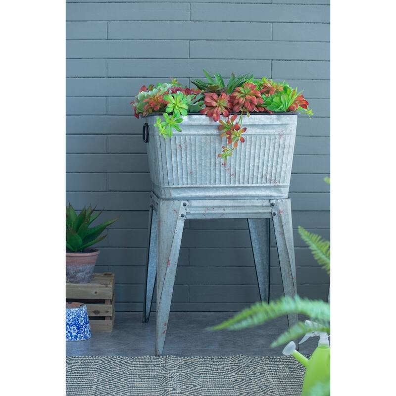 20.5x20.5x21" Large Perryman Galvanized Tub On Stand, for Plant Pot/Planter/ Metal Ice Buckets - Silver grey