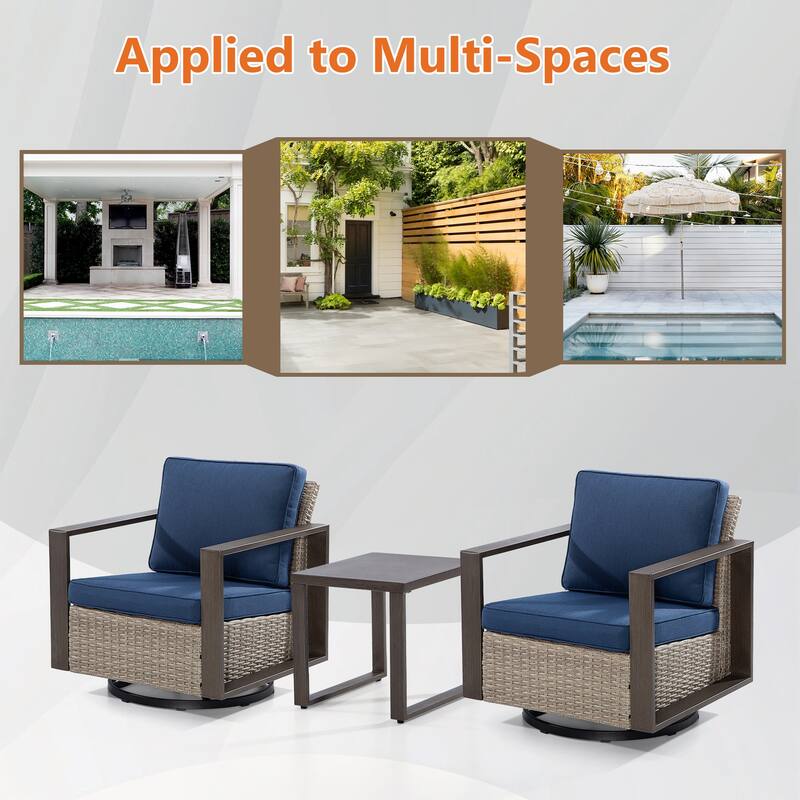 Cozywor 3-Piece Patio Swivel Outdoor Rocking Chair Conversation Set with Side Table