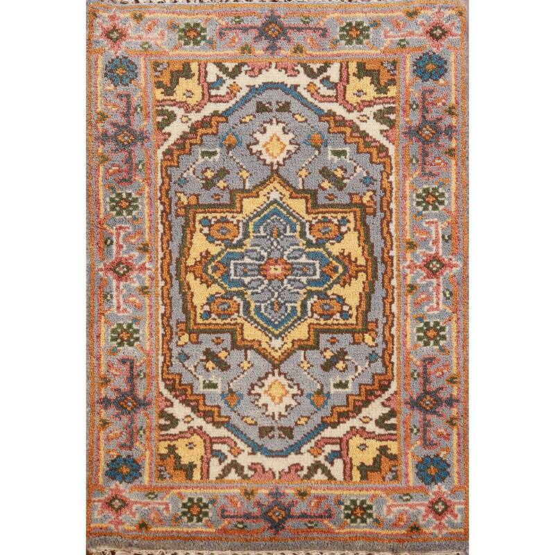 Hand Knotted Oriental 100% Wool Carpet Traditional Medallion Greys & Charcoal Heriz (serapi) Area Rug - 3' 0'' X 2' 0''