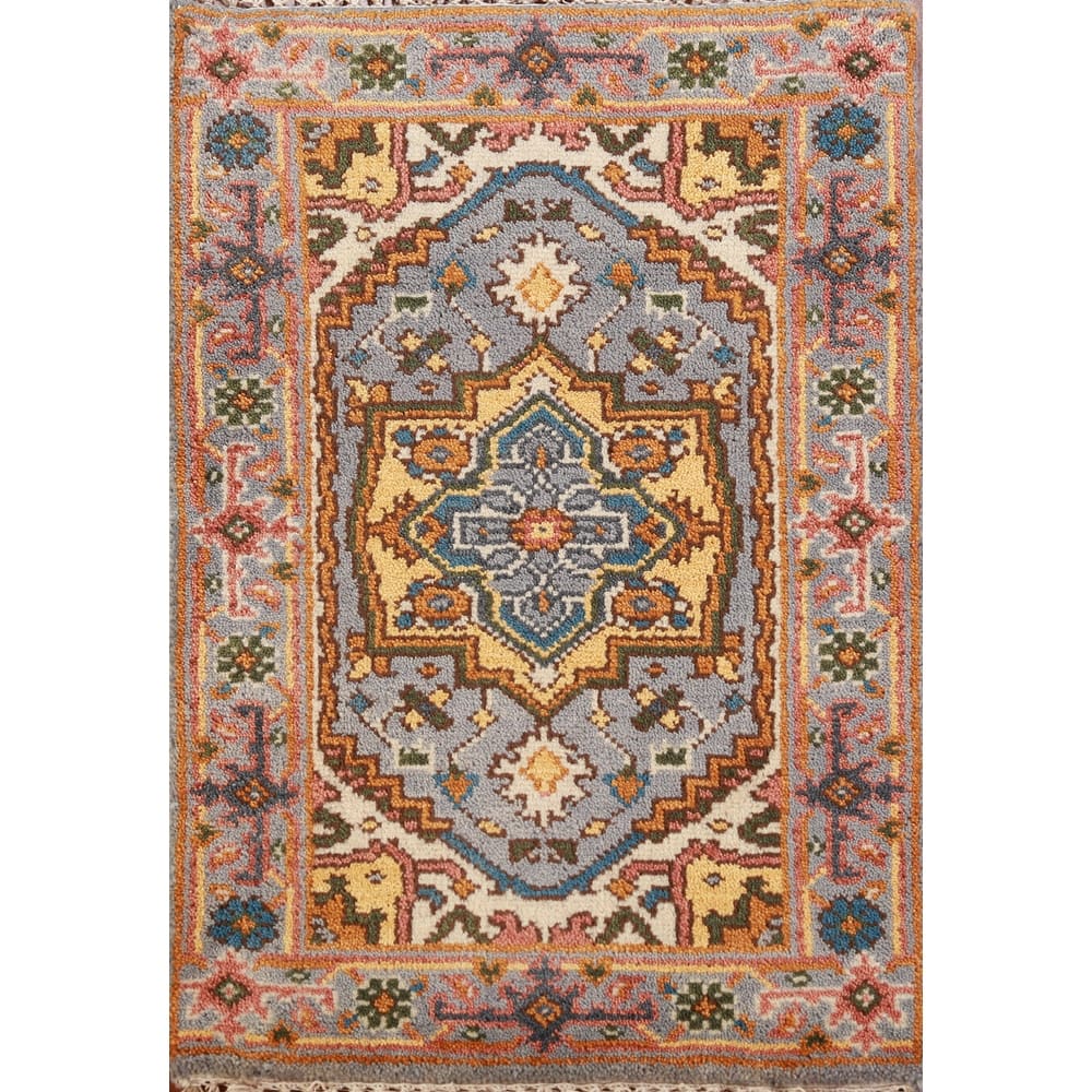 Hand Knotted Oriental 100% Wool Carpet Traditional Medallion Greys & Charcoal Heriz (serapi) Area Rug - 3' 0'' X 2' 0''