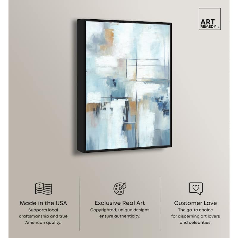 Art Remedy House Of Lines Ii Framed Blue Abstract 1 Piece Canvas Wall Art