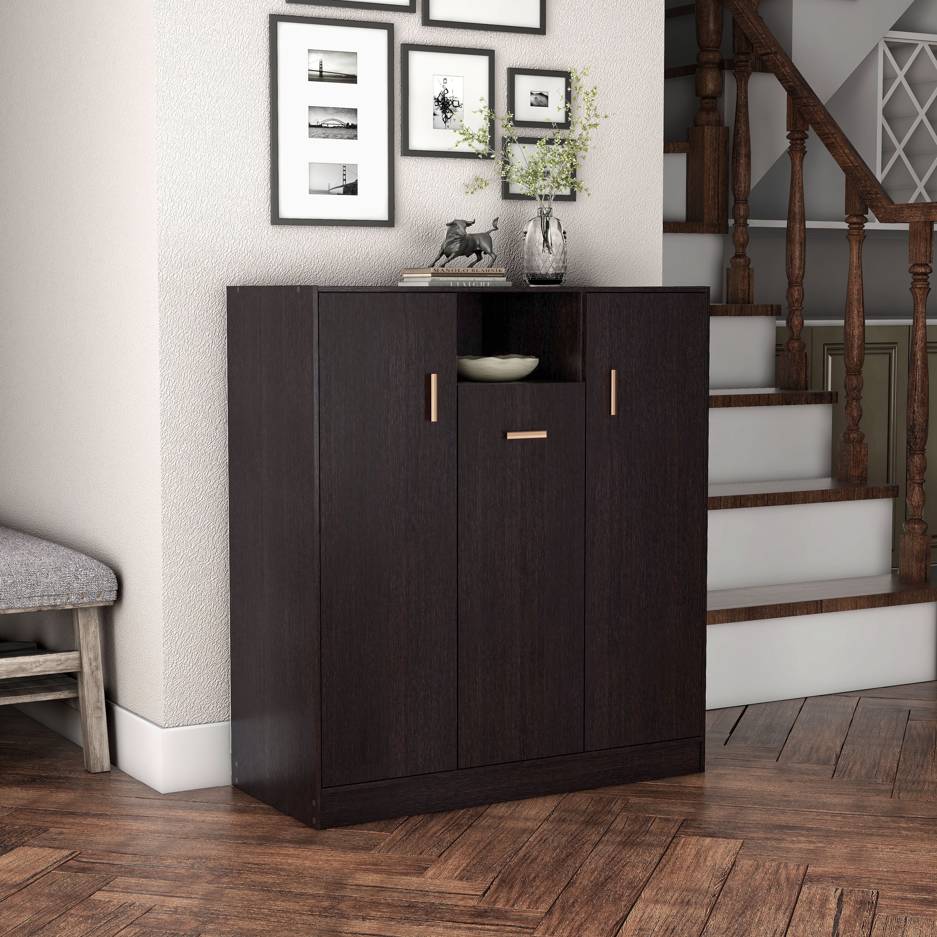 Porch & den rocheblave espresso wood shoe storage cabinet hotsell