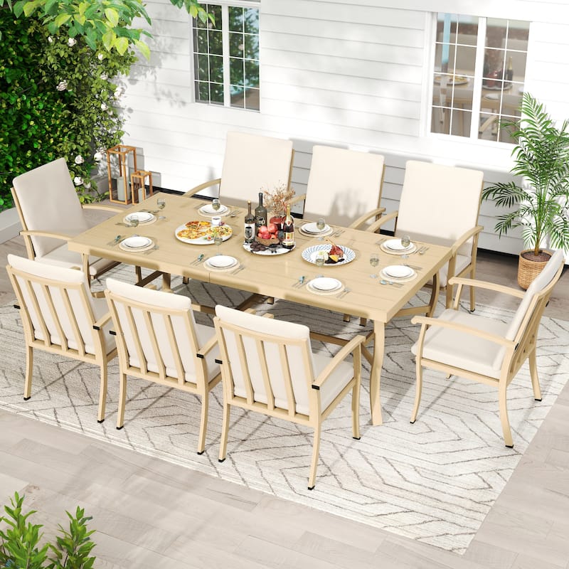 EGEIROS LIFE AluLux 9-Piece Aluminum Patio Dining Set with Washable Cushions