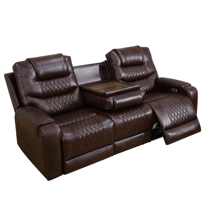 Breathing Leather 3-Piece Couch Recliner Sofa Set for Living Room