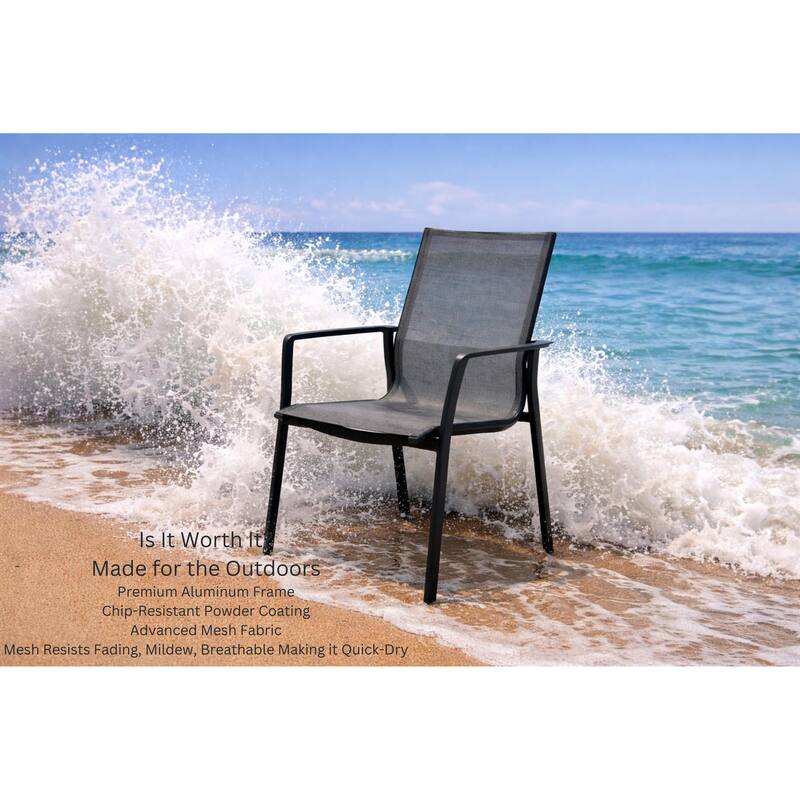 Alva Dark Grey 9-Piece Aluminum Outdoor Dining Set with Sling Set in Pewter - N/A