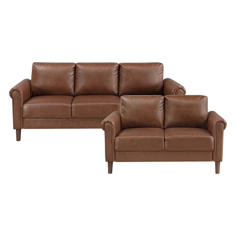 Fremont & Park Frances Faux Leather 2-Piece Living Room Set - Brown Finish Feet - Chocolate