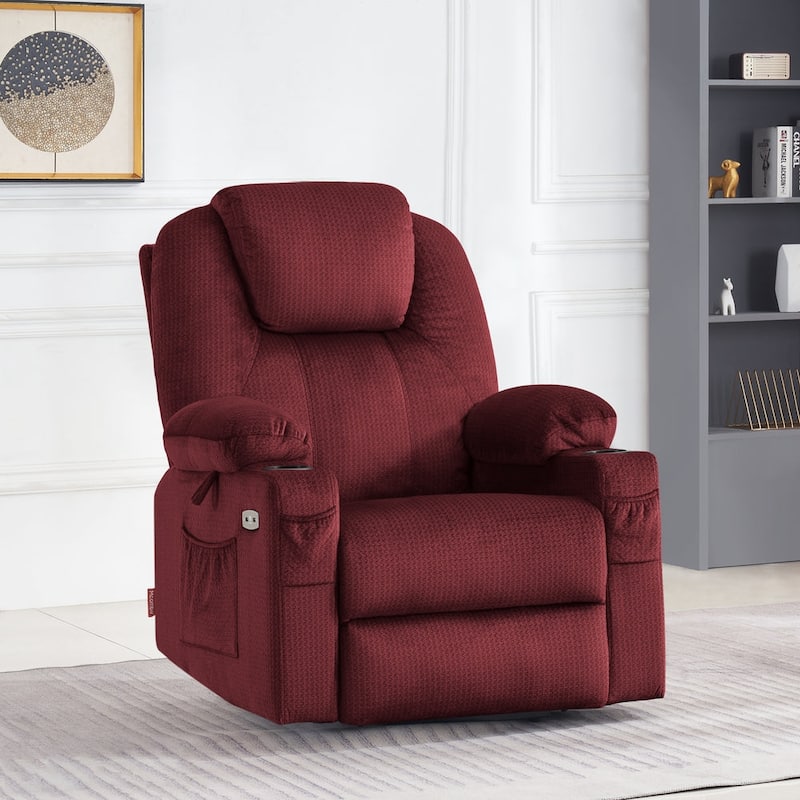 MCombo Large Power Lift Recliner Chair with Massage, Cup Holders, Extended Footrest, Fabric 7516 - Sangria