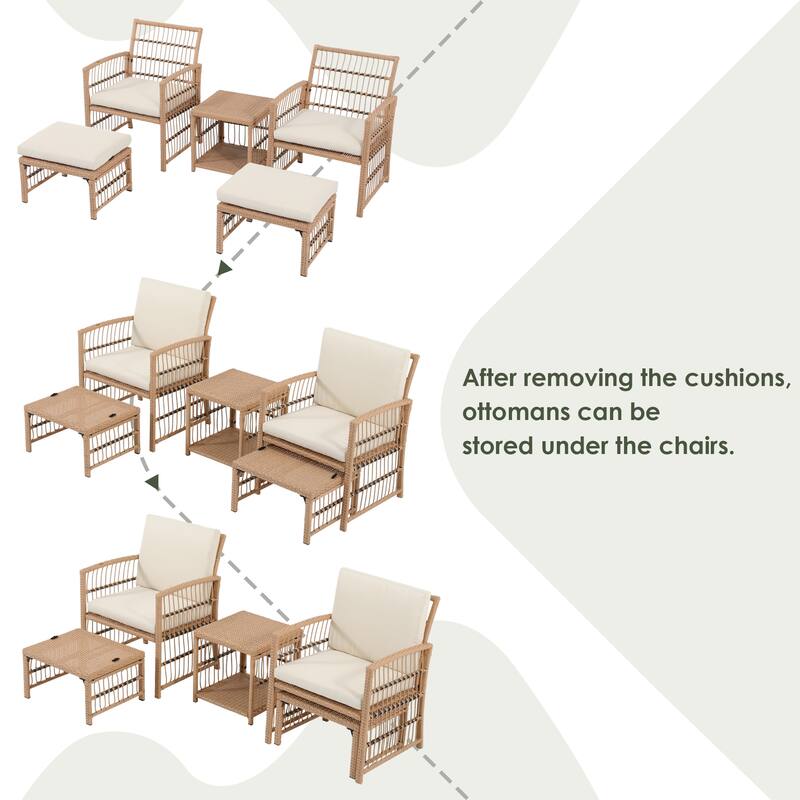 Outdoor 5-Piece Rattan Conversation Set with Cushion