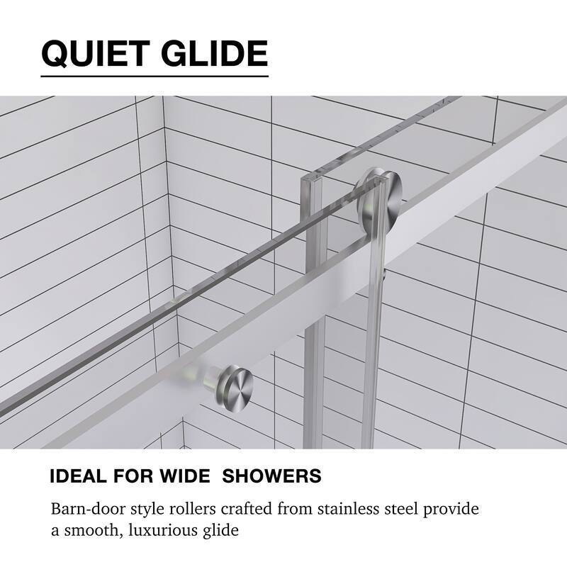 60 in. W x 76 in. H Frameless Single Sliding Shower Doors with Clear Tempered Glass - 60" x 76" in.