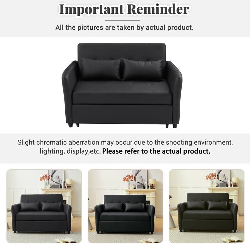 51.57" PU Convertible Sleeper Sofa with 3 USB Ports, 400lb Capacity, and Pull-Out Bed Mechanism