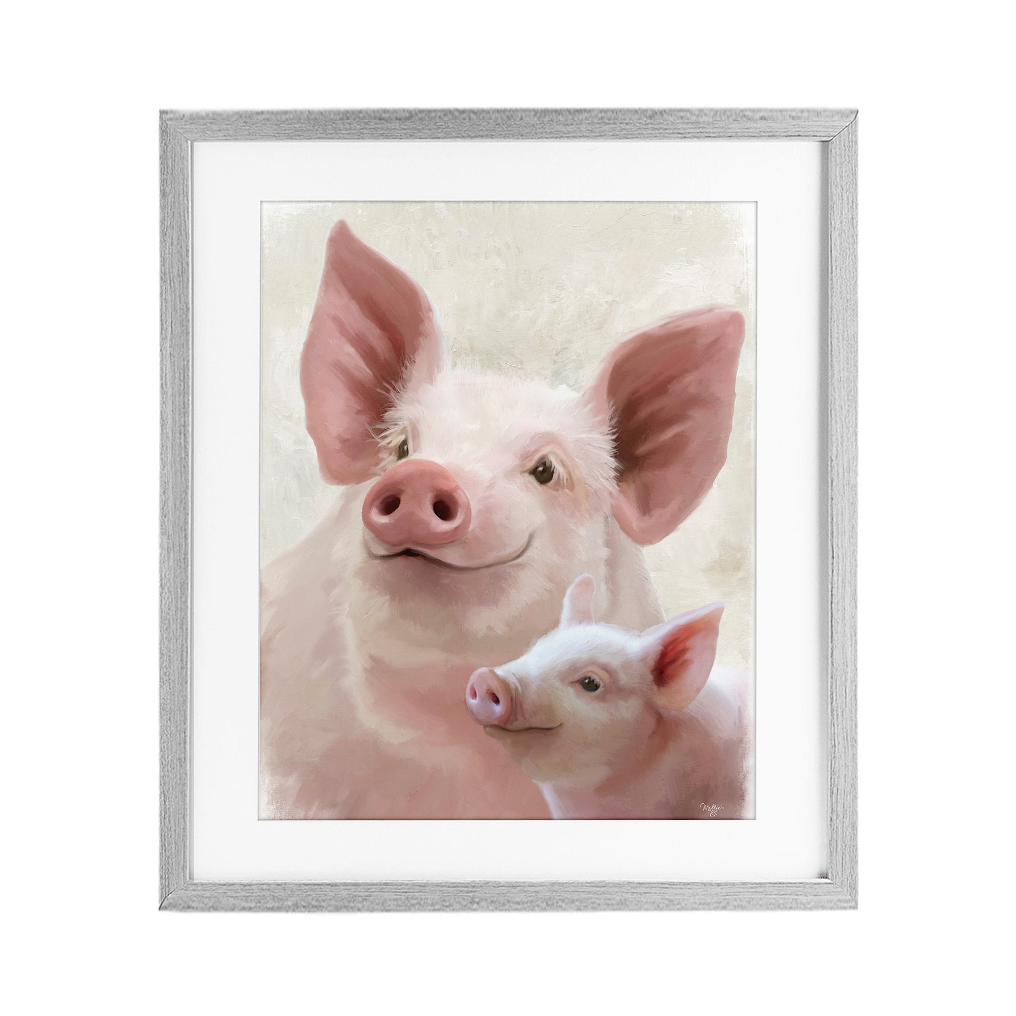 Stupell Piglet & Mom Portrait Under Glass Framed Design By Mollie B.