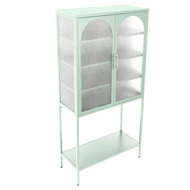 Adjustable Shelves Cabinet with 2 Glass Arched Doors