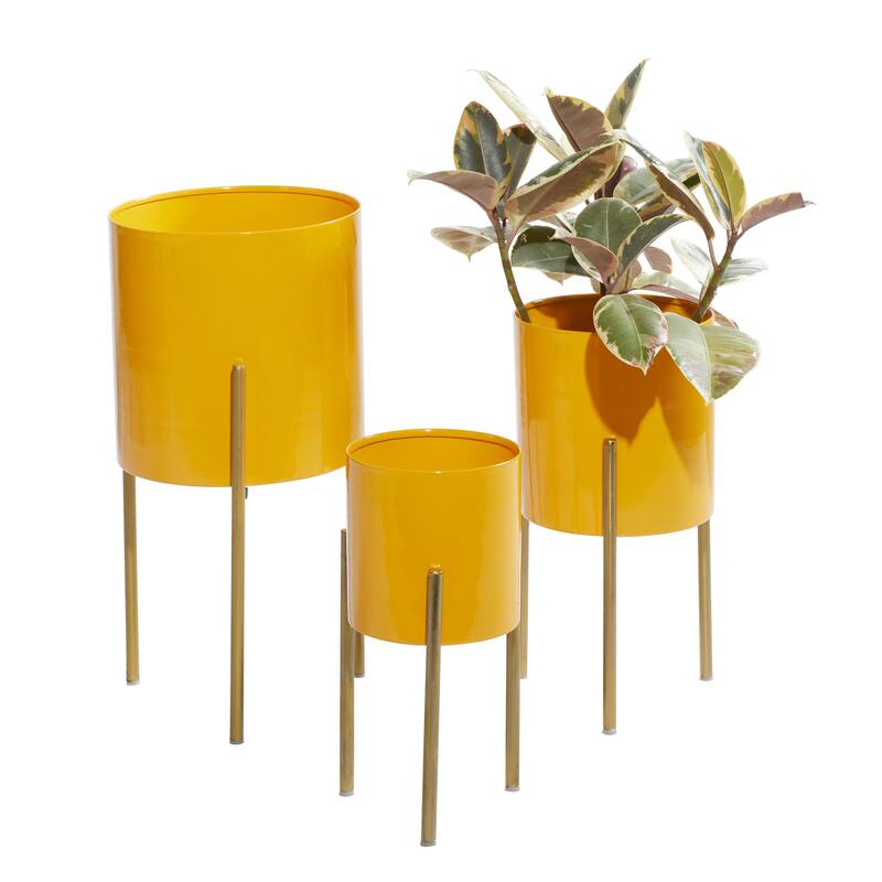 Metal Indoor Outdoor Planter with Removable Stand - Set of 3 Gold, Silver, Black, White, Teal, Yellow - Roche River Decor