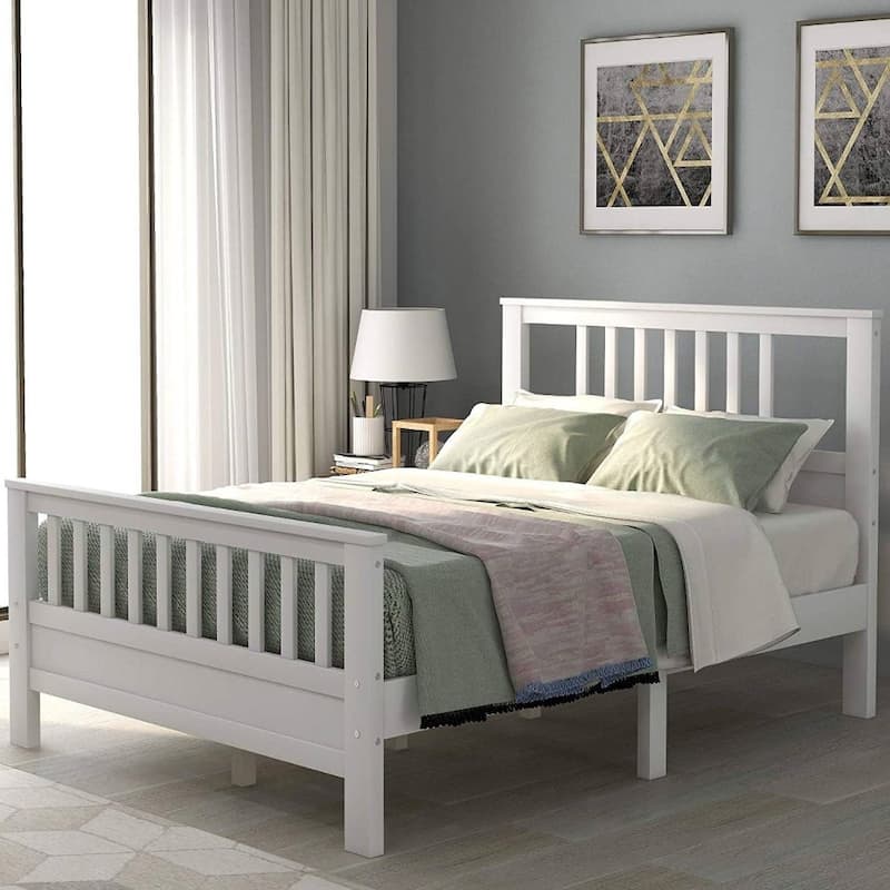Pine Wood Slatted Platform Headboard Footboard Full Size Bed