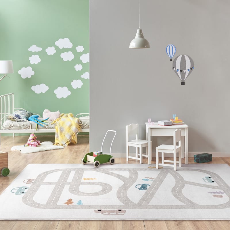 Well Woven Kids Rugs Playful Roads Modern Machine Washable Area Rug