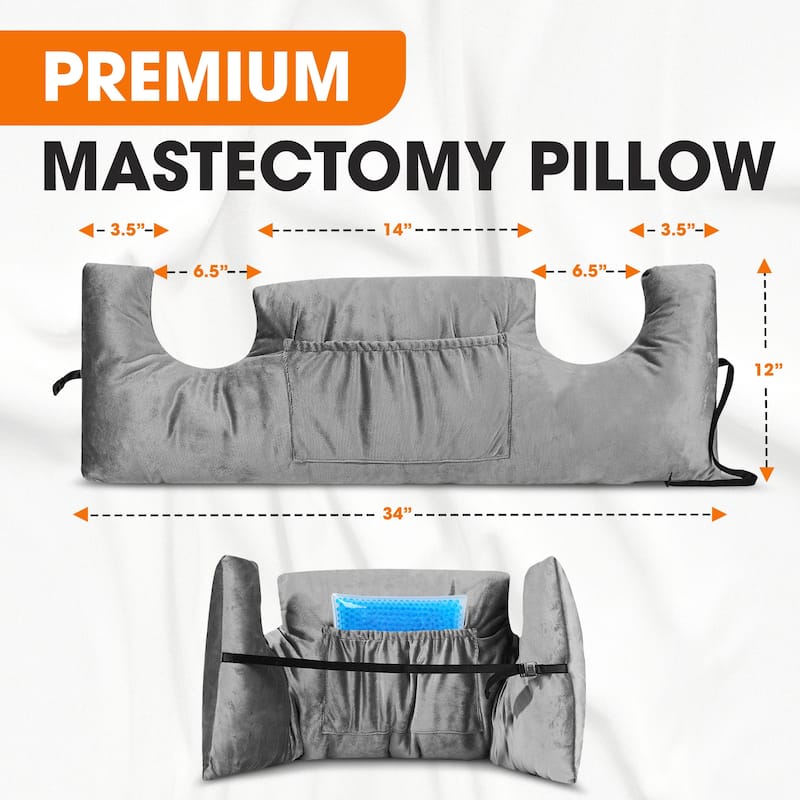 Cheer Collection Post Mastectomy Pillow with Front and Back Pockets - Grey