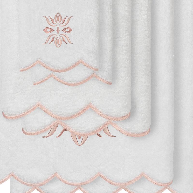 Authentic Hotel and Spa 100% Turkish Cotton FLOWER CREST Scallop Towel Collection