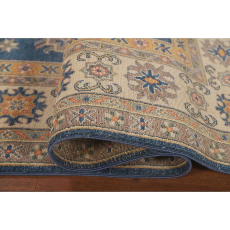Blue Kazak Living Room Area Rug Handmade Wool Carpet - 6'8" x 9'9"
