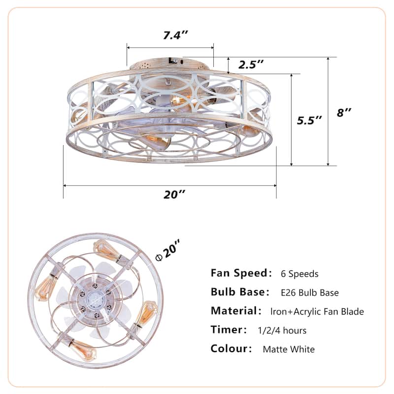 20" Caged Ceiling Fans with Lights and Remote Control, NOT Included Bulbs