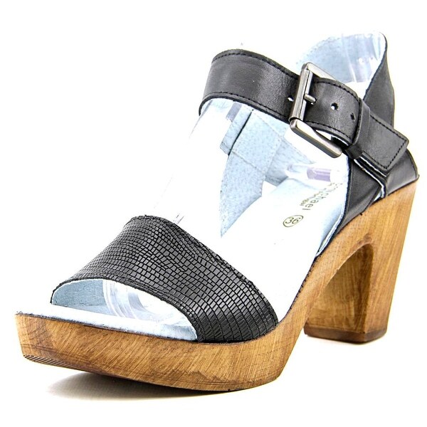 Eric Michael Dallas Women Open Toe Leather Black Platform Sandal