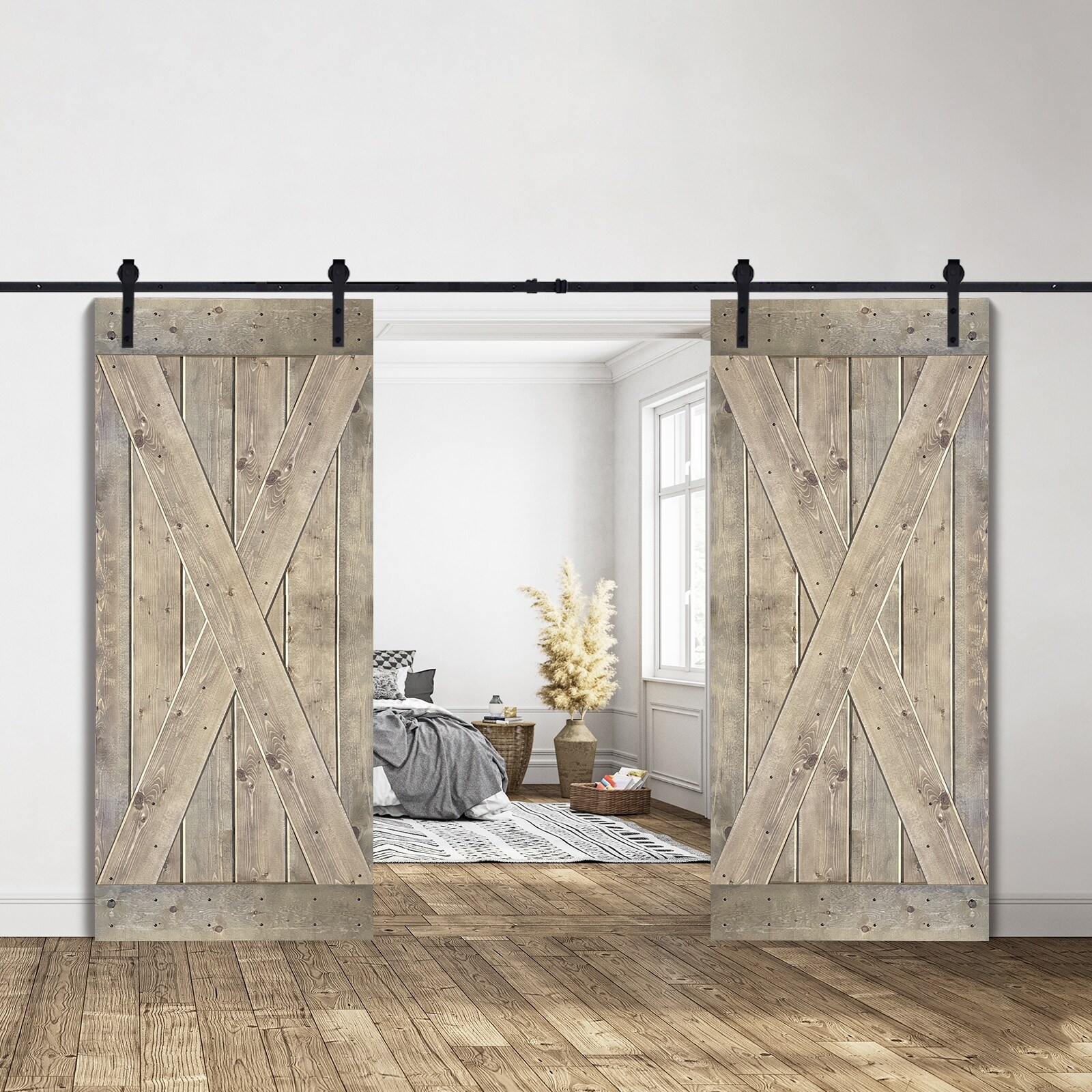как выглядит Paneled Wood Painted Double Barn Door D2X Series Set of 2 фото