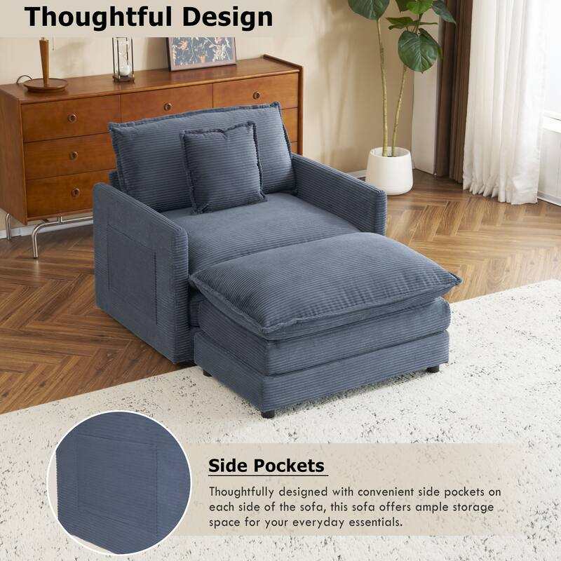 Roomfitters Compact L-Shape Sectional Sofa, Upholstered Corduroy Couch with Side Storage Pockets for Stylish Living Room