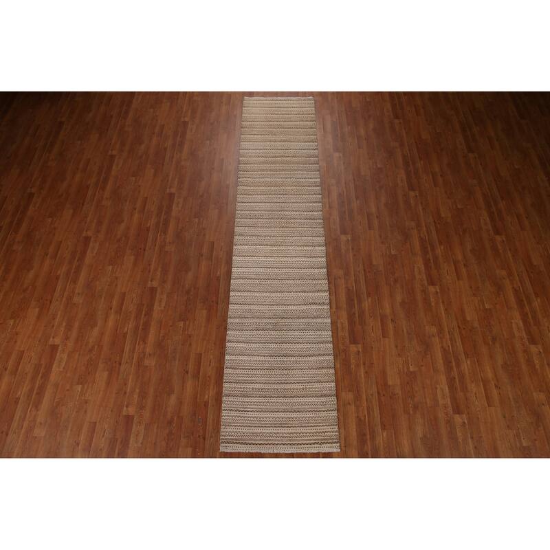 Striped Modern Gabbeh Runner Rug Handmade Wool Carpet - 2'6"x 11'8"