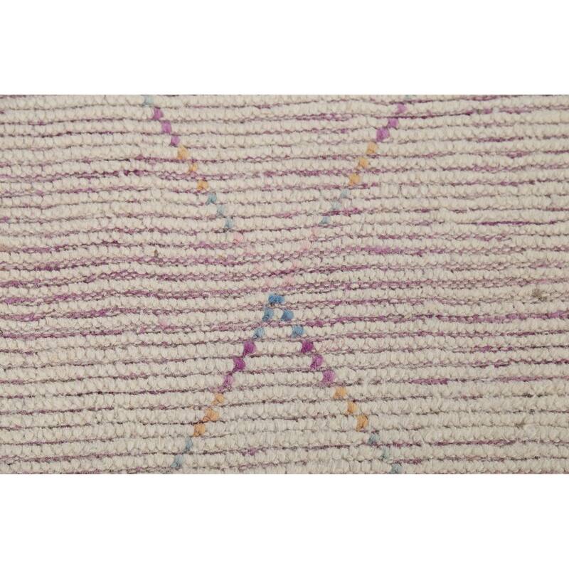 Beige Trellis Moroccan Area Rug Hand-Knotted Oriental Wool Carpet - 5'1"x 8'11"