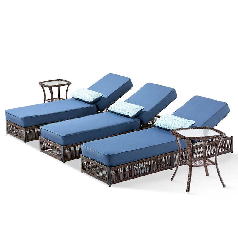 Pocassy 5 Pieces Patio Chaise Lounge Chair with Adjustable Backrest