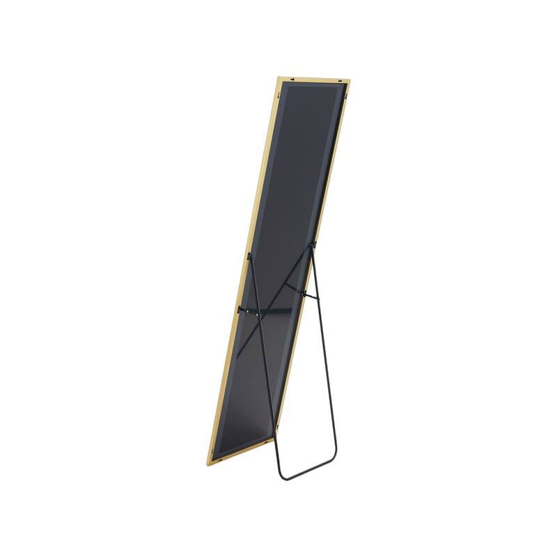 HomeRoots 59" Gold Metal Freestanding and Wall Mount Framed Full Length Mirror - 16.00 in. x 59.00 in. x 0.50 in.