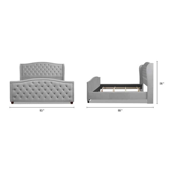 dimension image slide 7 of 10, Athens Upholstered Nailhead Tufted Wingback Panel Bed