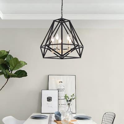 Maxax 5 - Light Unique Geometric Chandelier with Wrought Iron Accents - MX19006-5-P