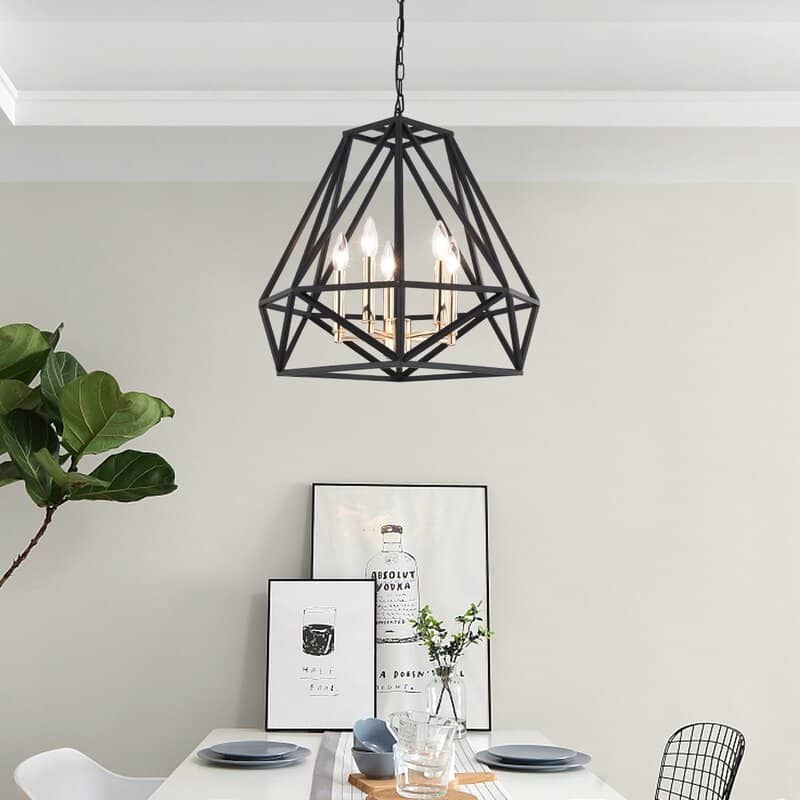 Maxax 5 - Light Unique Geometric Chandelier with Wrought Iron Accents - MX19006-5-P