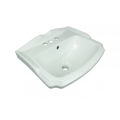 Bathroom Sink Wall Mount 19" White Ceramic Basin Porcelain Coated with Overflow, 4" Centerset Faucet Hole Renovators Supply